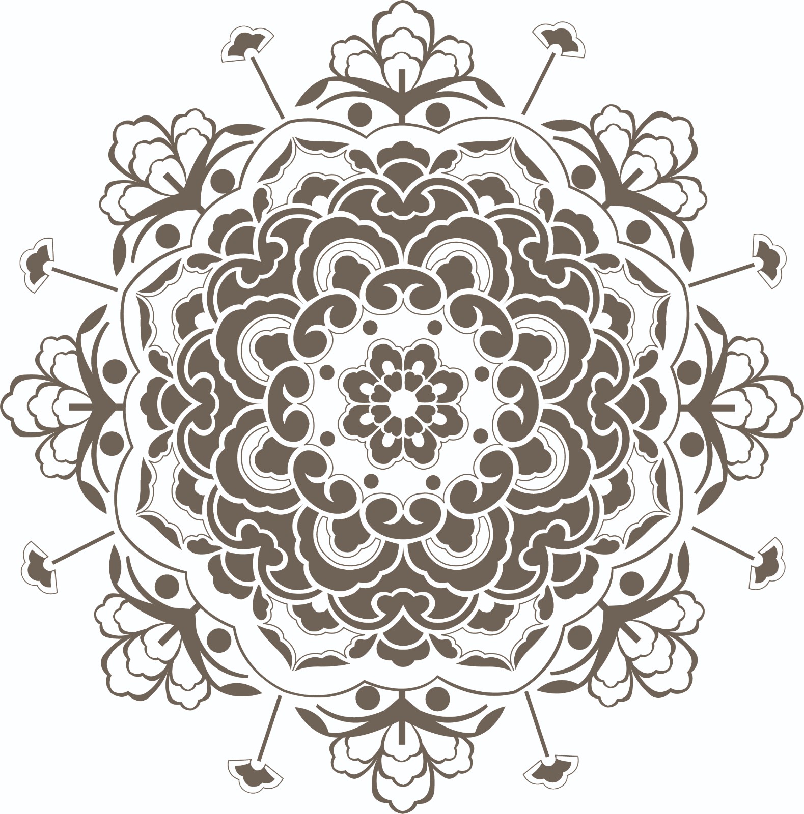 唐风壁画风格的经典大花,千层的花瓣堆叠加上最外圈太阳般发散型图案